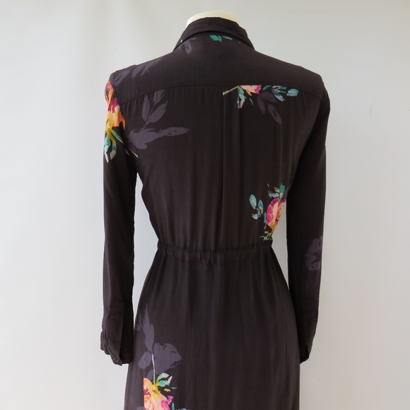 French Connection Delphine Drape Black Floral Shirt Dress - Picture 12 of 16